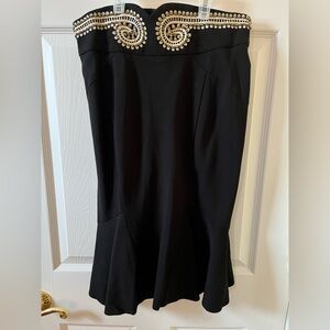 Tristan Black Pencil Skirt with Gold Accents